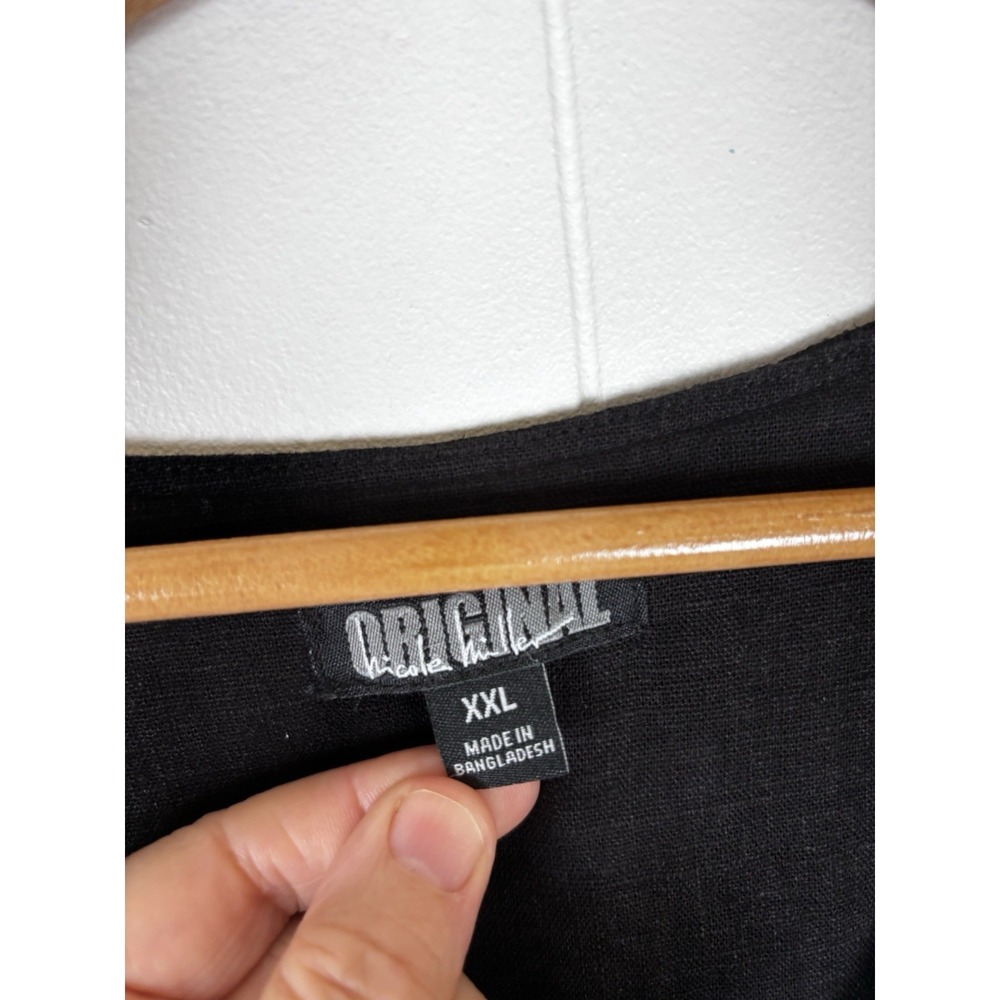 Original Nicole Miller Women XXL Black Linen Blend Short Sleeve Mini Shift Dress - Picture 4 of 12